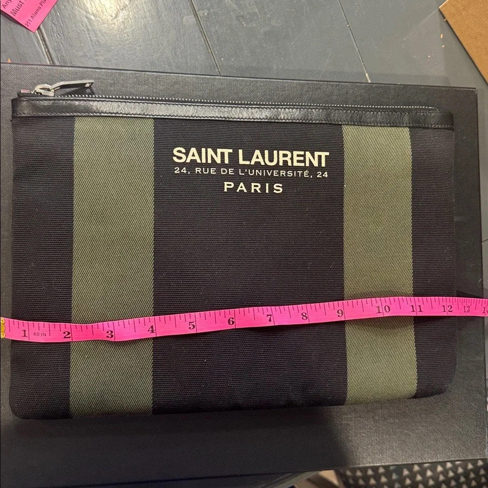 Saint Laurent Black/Green Stripe Canvas Zip Pouch - Picture 12 of 13